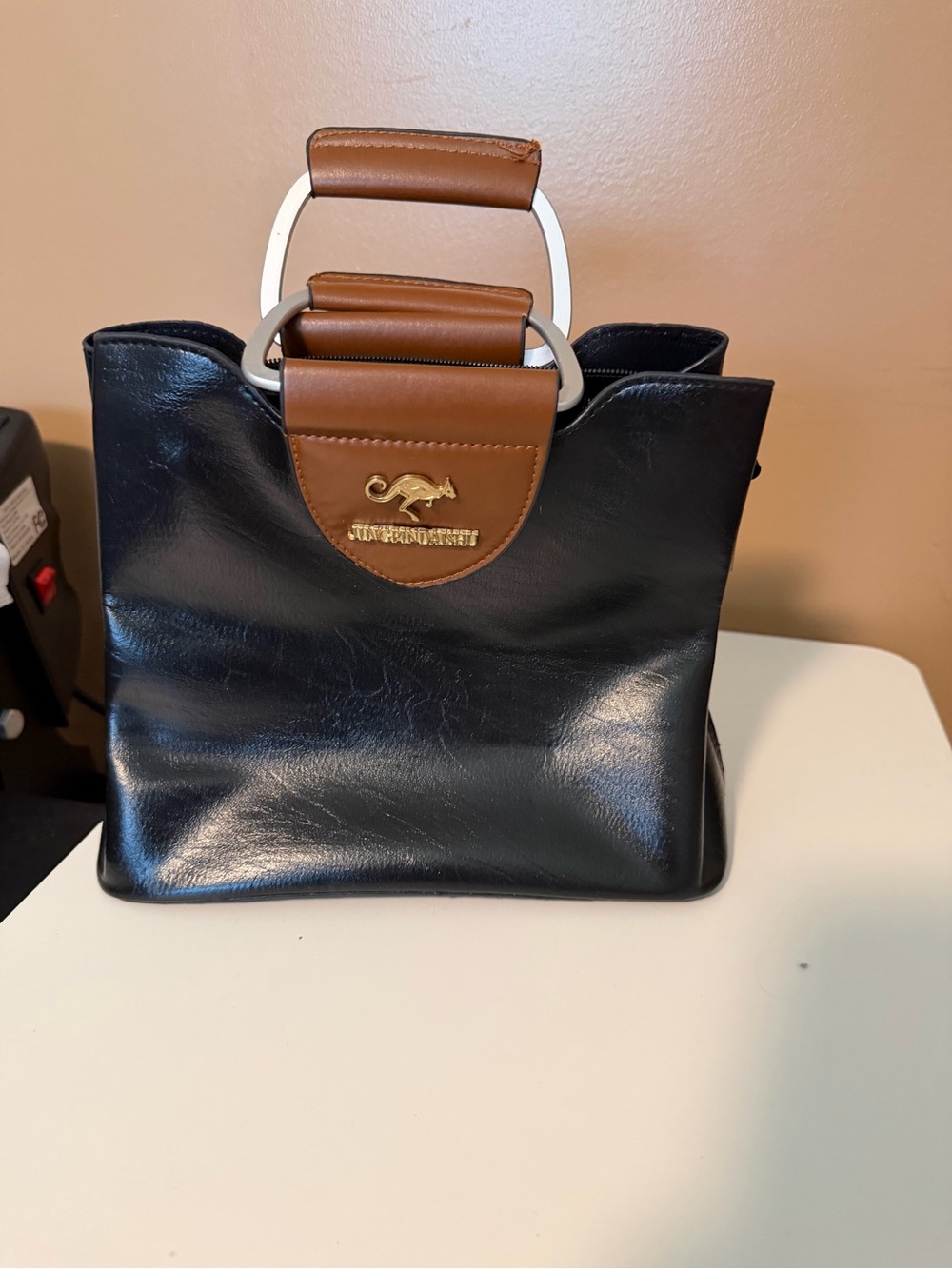 Stylish Black & Brown Leather Top-Handle Women’s Bag